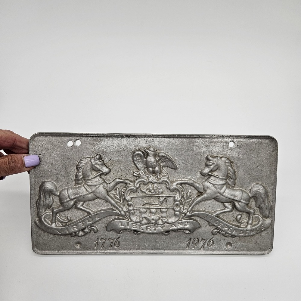Vtg PA Virtue, Liberty & Independence Bicentenial Pewter License Plate